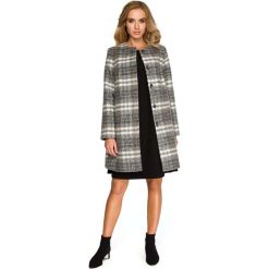 Brązowy Elegancki Płaszcz w Kratę Zapinany na Guziki. Pomarańczowe kurtki damskie Moe, s, bez wzorów, z poliesteru, eleganckie, bez kaptura. Za 219,90 zł.