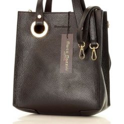 MARCO MAZZINI Designerska torebka skórzana shopper bag czarna. Czarne torby damskie na zakupy MAZZINI, w paski, ze skóry, sportowe. W wyprzedaży za 279,00 zł.