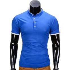 KOSZULKA MĘSKA POLO BEZ NADRUKU S848 - NIEBIESKA. Niebieskie koszulki męskie Ombre Clothing, s, z nadrukiem, bez rękawów. Za 24,99 zł.