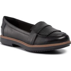 Półbuty CLARKS - Raisie Theresa 261330514 Black Leather. Czarne półbuty damskie Clarks, na co dzień, bez wzorów, ze skóry, bez obcasa, na płaskiej podeszwie, bez zapięcia. Za 339,00 zł.