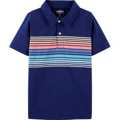 Koszulka polo w kolorze granatowym. Niebieskie t-shirty chłopięce OshKosh, w paski, z bawełny, bez rękawów. W wyprzedaży za 42,95 zł.
