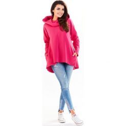 Bluza A200 różowy. Różowe bluzki damskie Awama, s, bez wzorów, z kapturem, z długim rękawem. Za 170,97 zł.