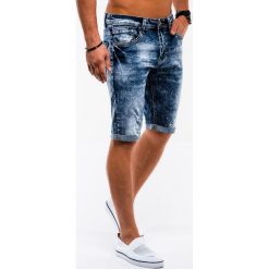 Krótkie spodenki męskie jeansowe W216 - granatowe. Niebieskie spodenki i szorty męskie Ombre Clothing, m, bez wzorów, z bawełny, krótkie. Za 59,00 zł.