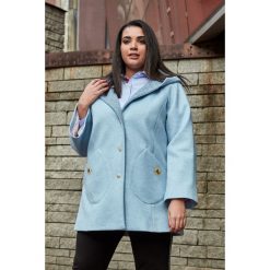 Błękitny Płaszcz Adelajda duże rozmiary OVERSIZE PLUS SIZE. Niebieskie płaszcze damskie Moda Size Plus Iwanek, na wiosnę, uniwersalny, z aplikacjami, z wełny, eleganckie, plus size. Za 275,00 zł.