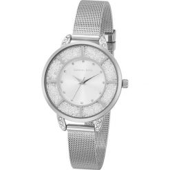 Zegarek z kryształkami Swarovski w kolorze srebrno-białym. Szare, analogowe zegarki damskie marki Crystal & Co, ze stali. W wyprzedaży za 85,95 zł.