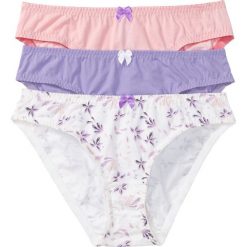 Figi (3 pary) bonprix z nadrukiem + kolor bzu + jasnoróżowy. Białe majtki damskie marki bonprix, z nadrukiem, z bawełny. Za 53,97 zł.