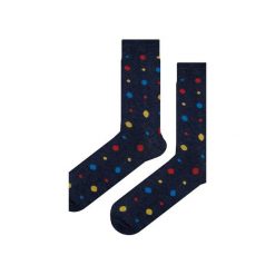 Skarpety granatowe w grochy. Niebieskie skarpetki męskie Em men's accessories, w grochy, z bawełny. Za 29,99 zł.