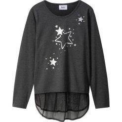 Shirt dziewczęcy z długim rękawem i tiulową wstawką bonprix antracytowy melanż. Szare bluzki dziewczęce bonprix, z nadrukiem, z tiulu, bez kołnierzyka, z długim rękawem, długie, bez kaptura. Za 42,99 zł.