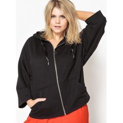 Szeroka bluza na suwak. Czarne bluzy damskie marki CASTALUNA, z bawełny, z kapturem. Za 176,36 zł.