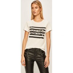 Liu Jo - T-shirt. Białe bluzki damskie Liu Jo, z aplikacjami, z elastanu, z okrągłym kołnierzem, z krótkim rękawem. W wyprzedaży za 299,90 zł.