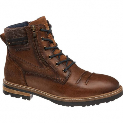 Zimowe buty męskie Dockers typu trapery w kolorze brązowym Dockers brązowe. Pomarańczowe trapery męskie DOCKERS, na zimę, ze skóry, na sznurówki. Za 319,90 zł.