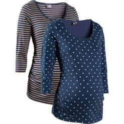 Shirt ciążowy z nadrukiem (2 szt.), rękawy 3/4, bawełna organiczna bonprix ciemnoniebieski w groszki + w paski. Niebieskie koszulki damskie bonprix, w paski, z bawełny, bez kołnierzyka, bez rękawów. Za 109,98 zł.