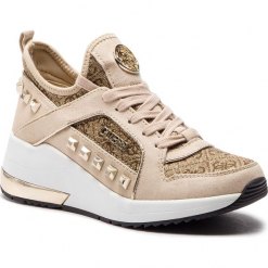 Sneakersy GUESS - FL5JUL FAL12 BEIBR BROWN. Brązowe sneakersy damskie Guess, z materiału. Za 629,00 zł.