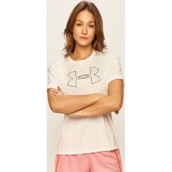 Under Armour - T-shirt. Czarne bluzki damskie Under Armour, s, z nadrukiem, z poliesteru, casualowe, z okrągłym kołnierzem, z krótkim rękawem. Za 129,90 zł.