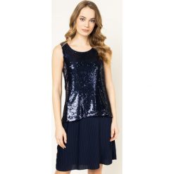 Sukienka koktajlowa Trussardi Jeans Paillettes 56D00332. Niebieskie sukienki damskie Trussardi Jeans, bez wzorów, z jeansu, wizytowe, bez kołnierzyka, bez rękawów. W wyprzedaży za 489,00 zł.