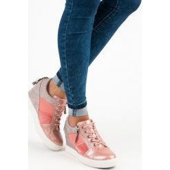 Sneakersy damskie: KYLIE modne sneakersy na koturnie różowe