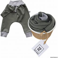 Spodnie niemowlęce: Spodnie baggy szelka oliwka