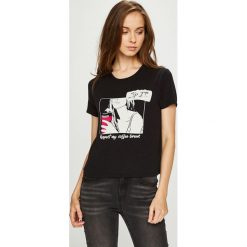 Tally Weijl - Top. Czarne bluzki damskie TALLY WEIJL, s, z nadrukiem, z elastanu, z okrągłym kołnierzem. W wyprzedaży za 29,90 zł.