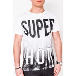 T-shirt męski z nadrukiem S1082 - biały. Białe t-shirty męskie Ombre Clothing, s, z nadrukiem, z bawełny, bez kołnierzyka. Za 13,99 zł.