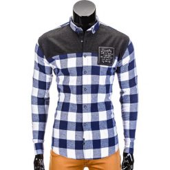 KOSZULA MĘSKA W KRATĘ Z DŁUGIM RĘKAWEM K371 - GRANATOWA. Niebieskie koszule męskie na spinki Ombre Clothing, m, z kontrastowym kołnierzykiem, z długim rękawem. Za 69,00 zł.