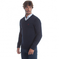 Sweter w kolorze granatowym. Niebieskie swetry klasyczne męskie Polo Club Men, m, z haftami, z bawełny. W wyprzedaży za 173,95 zł.