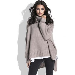 Mocca Sweter z Szerokim Golfem. Szare swetry damskie Molly.pl, uniwersalny, bez wzorów, ze splotem, klasyczne, z krótkim rękawem, krótkie, bez kaptura. Za 149,90 zł.