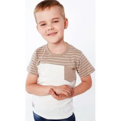 T-shirt chłopięcy beżowo-kremowy NDZ4492. Brązowe t-shirty chłopięce marki Fasardi, bez wzorów, bez rękawów. Za 39,00 zł.
