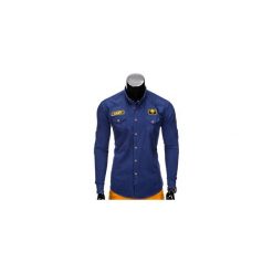 KOSZULA MĘSKA Z DŁUGIM RĘKAWEM K361 - GRANATOWA. Niebieskie koszule męskie na spinki Ombre Clothing, m, z aplikacjami, z kontrastowym kołnierzykiem, z długim rękawem. Za 79,00 zł.