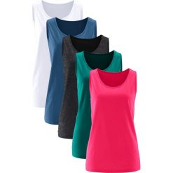 Długi top (5 sztuk) bonprix czerwień granatu + dymny szmaragdowy + jasny indygo + antracytowy melanż + biały. Czerwone topy damskie bonprix, melanż. Za 84,95 zł.