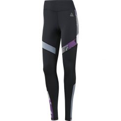 Legginsy do biegania damskie REEBOK RUNNING ESSENTIALS TIGHT / BQ5540 - REEBOK RUNNING ESSENTIALS TIGHT. Czarne spodnie damskie Reebok, z nadrukiem, do biegania. Za 139,00 zł.