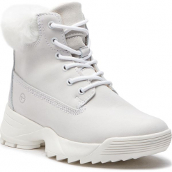 Trapery TAMARIS - 1-25711-31 White 100. Białe trapery damskie Tamaris, ze skóry, klasyczne, bez obcasa, bez zapięcia. W wyprzedaży za 239,00 zł.