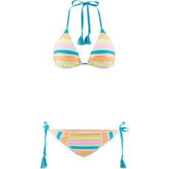 Bikini z trójkątnymi miseczkami (2 części) bonprix jasnoróżowo-turkusowo-żółto-pomarańczowo-złoty. Białe bikini bonprix, w paski. Za 59,99 zł.