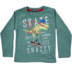 Bluzka chłopięca z aplikacją zielona NDZ9061. Zielone t-shirty chłopięce marki Fasardi, z aplikacjami. Za 39,00 zł.