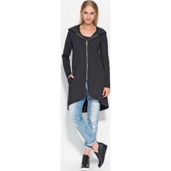 Asymetryczna Czarna Długa Bluza z Kapturem. Czarne bluzy sportowe damskie marki Molly.pl, s, z dzianiny, z długim rękawem, długie, z kapturem. Za 93,90 zł.