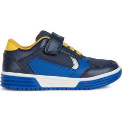 Geox - Buty dziecięce. Niebieskie trampki chłopięce Geox, bez wzorów, ze skóry ekologicznej, sportowe, z okrągłym noskiem, bez zapięcia. Za 259,90 zł.