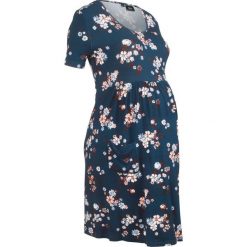 Sukienka ciążowa shirtowa bonprix ciemnoniebieski w kwiaty. Niebieskie sukienki ciążowe bonprix, w kwiaty, z okrągłym kołnierzem. Za 59,99 zł.