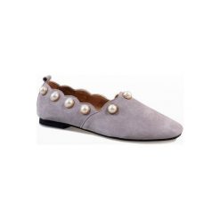 Szare Czarne balerinki z perłami 588C-12A. Szare baleriny damskie ButyModne, bez wzorów, z jeansu, eleganckie, bez obcasa. Za 66,79 zł.