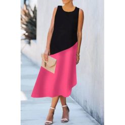 Sukienka DENERIA FUCHSIA. Różowe sukienki damskie IVET, na co dzień, na lato, bez wzorów, bez kołnierzyka, bez rękawów, długie. W wyprzedaży za 79,00 zł.