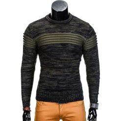 Swetry klasyczne męskie: SWETER MĘSKI E99 – KHAKI