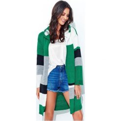 Numinou sweter damski NU_s33 uniwersalny, zielony. Zielone swetry damskie Numinou, s, w paski, eleganckie, z długim rękawem, długie, z kapturem. Za 219,00 zł.