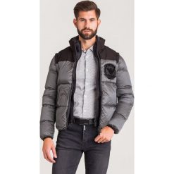 KURTKA PUCHOWA EMPORIO ARMANI. Szare płaszcze męskie Emporio Armani, m, z aplikacjami, z puchu, bez kaptura. Za 2189,00 zł.