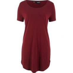 Długi shirt, krótki rękaw bonprix czerwony rubinowy. Czerwone koszulki damskie bonprix, bez wzorów, bez kołnierzyka, z długim rękawem. Za 37,99 zł.