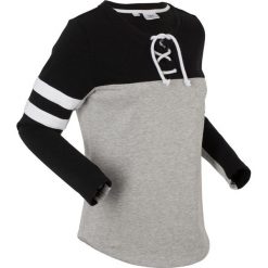 Bluzy damskie: Bluza z wiązanym troczkiem, długi rękaw bonprix jasnoszary melanż – czarny