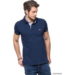 KOSZULKA POLO granatowa z wykończeniem jeansowym. Szare koszulki męskie Pakamera, m, bez wzorów, z bawełny, bez rękawów. Za 149,00 zł.
