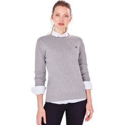 Sweter w kolorze szarym. Szare swetry klasyczne damskie marki Camel Active, Auden Cavill, l, z okrągłym kołnierzem. W wyprzedaży za 112,95 zł.