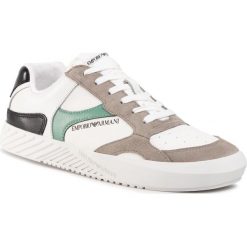 Sneakersy EMPORIO ARMANI - X4X283 XM221 P514 Plaster/White/Wht/Gr. Białe sneakersy męskie Emporio Armani, na co dzień, bez wzorów, z zamszu, bez zapięcia. Za 989,00 zł.