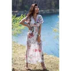 Sukienka Pink Rose. Różowe sukienki damskie Modaforyou, s, bez wzorów, z elastanu, bez kołnierzyka, z długim rękawem, długie, maxi. Za 109,00 zł.