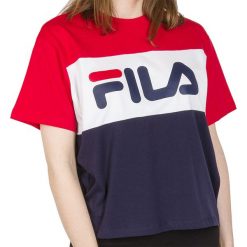 FILA ALLISON > 682125-G06. Czerwone koszulki damskie Fila, l, z aplikacjami, z bawełny, klasyczne, z okrągłym kołnierzem, z krótkim rękawem. Za 149,99 zł.