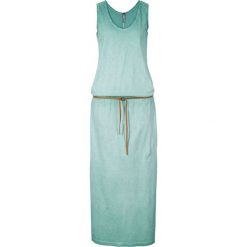 Sukienka shirtowa bonprix szaro-turkusowy. Niebieskie sukienki damskie bonprix, na lato, bez wzorów, ze skóry, bez kołnierzyka, z długim rękawem, długie, maxi. Za 99,99 zł.