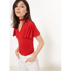 Gładka koszulka z okrągłym wycięciem szyi i krótkim rękawem. Czerwone bluzki z odkrytymi ramionami marki La Redoute Collections, m, z elastanu, z okrągłym kołnierzem, z krótkim rękawem. Za 83,96 zł.